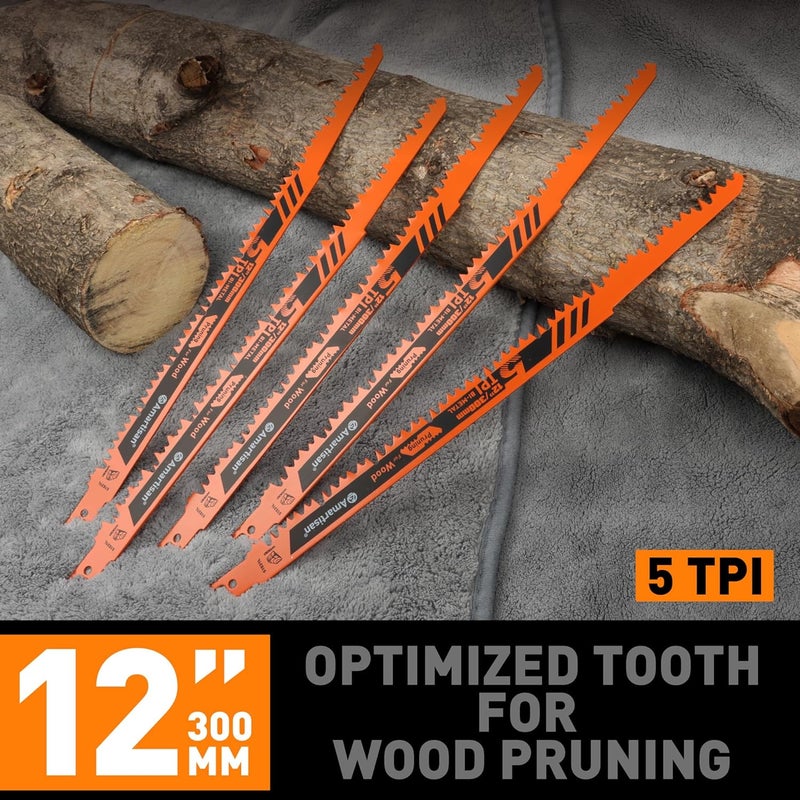 Amartisan 5-Piece 12 Inch 5TPI Durable High Carbon Steel Reciprocating Saw Blade for Wood Cutting and Tree Pruning - Image 5